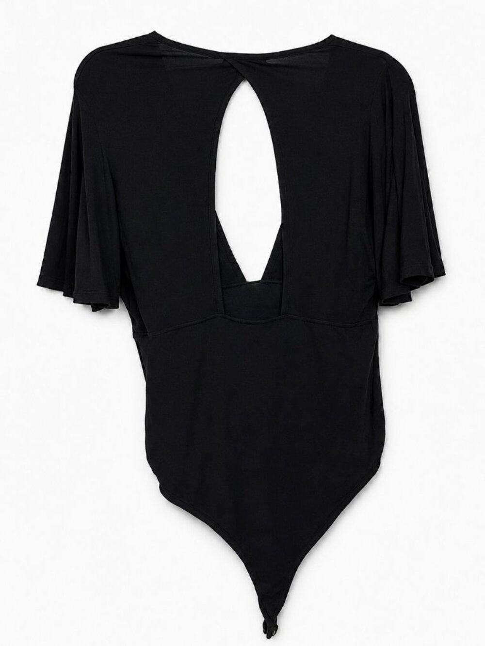 Mikey & Joey Black Plunge Neck Bodysuit Size M Flutter Sleeve Deep V